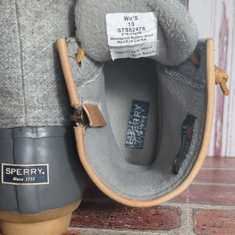 Sperry Top‎ Sider Saltwater Duck Boot Waterproof Wool Gray Tan 3M Thinsulate 10